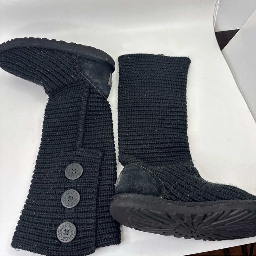 Ugg CLASSIC CARDY Women's Black Knit Tall Sweater BOOTS Size 5 - Picture 2 of 10